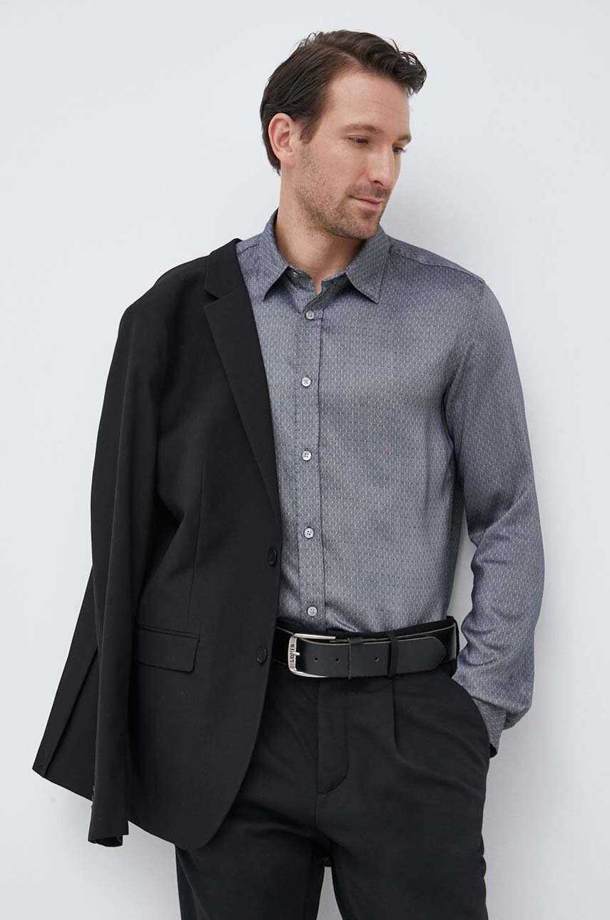 Boss camasa barbati, culoarea gri, cu guler clasic, regular