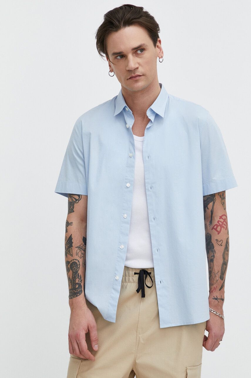 HUGO camasa barbati, culoarea negru, cu guler clasic, regula