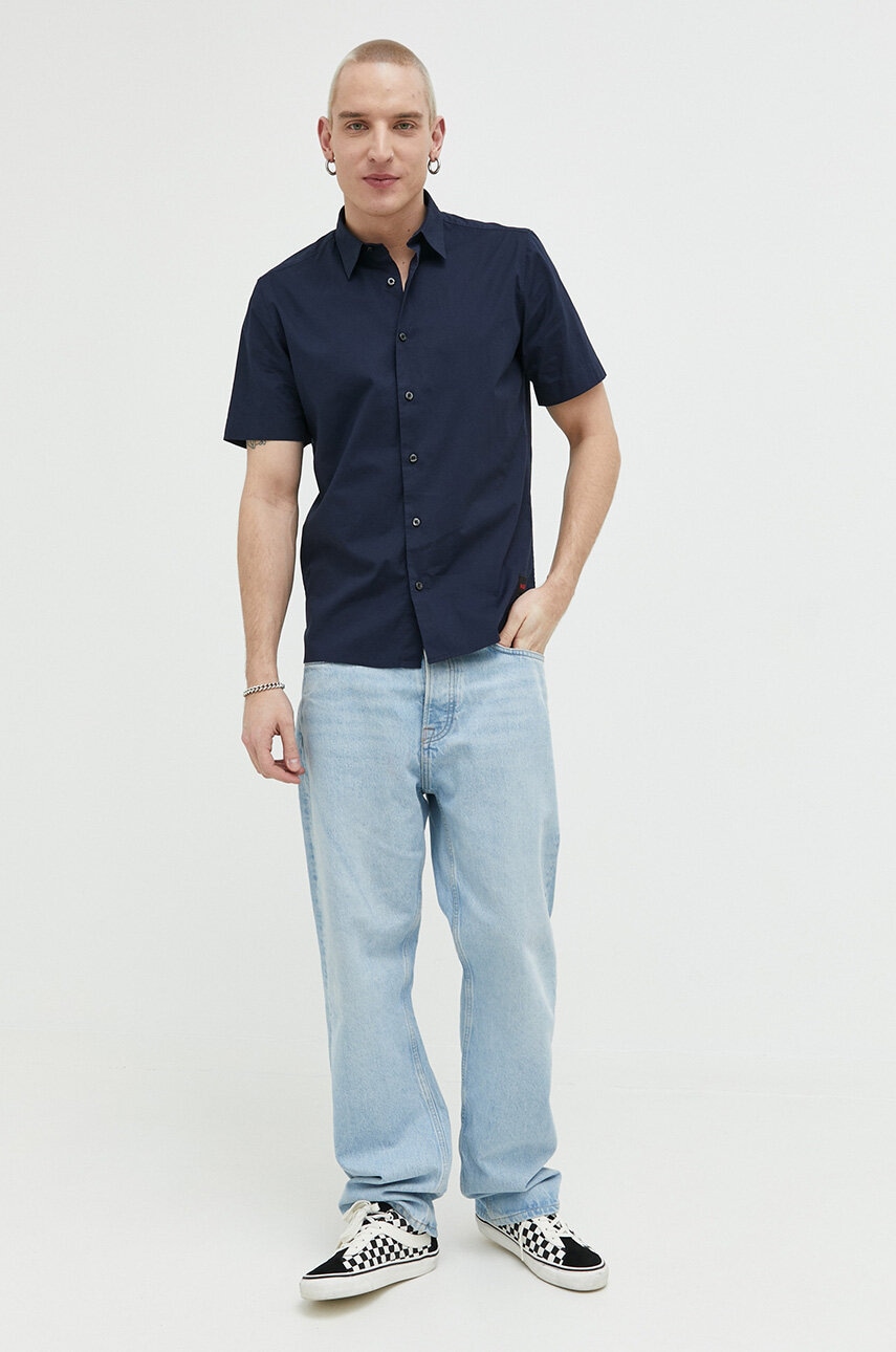 Hugo camasa barbati, culoarea albastru marin, cu guler clasic, regular