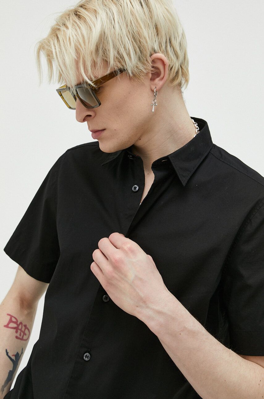 Levně Košile HUGO pánská, černá barva, regular, s klasickým límcem, 50475668