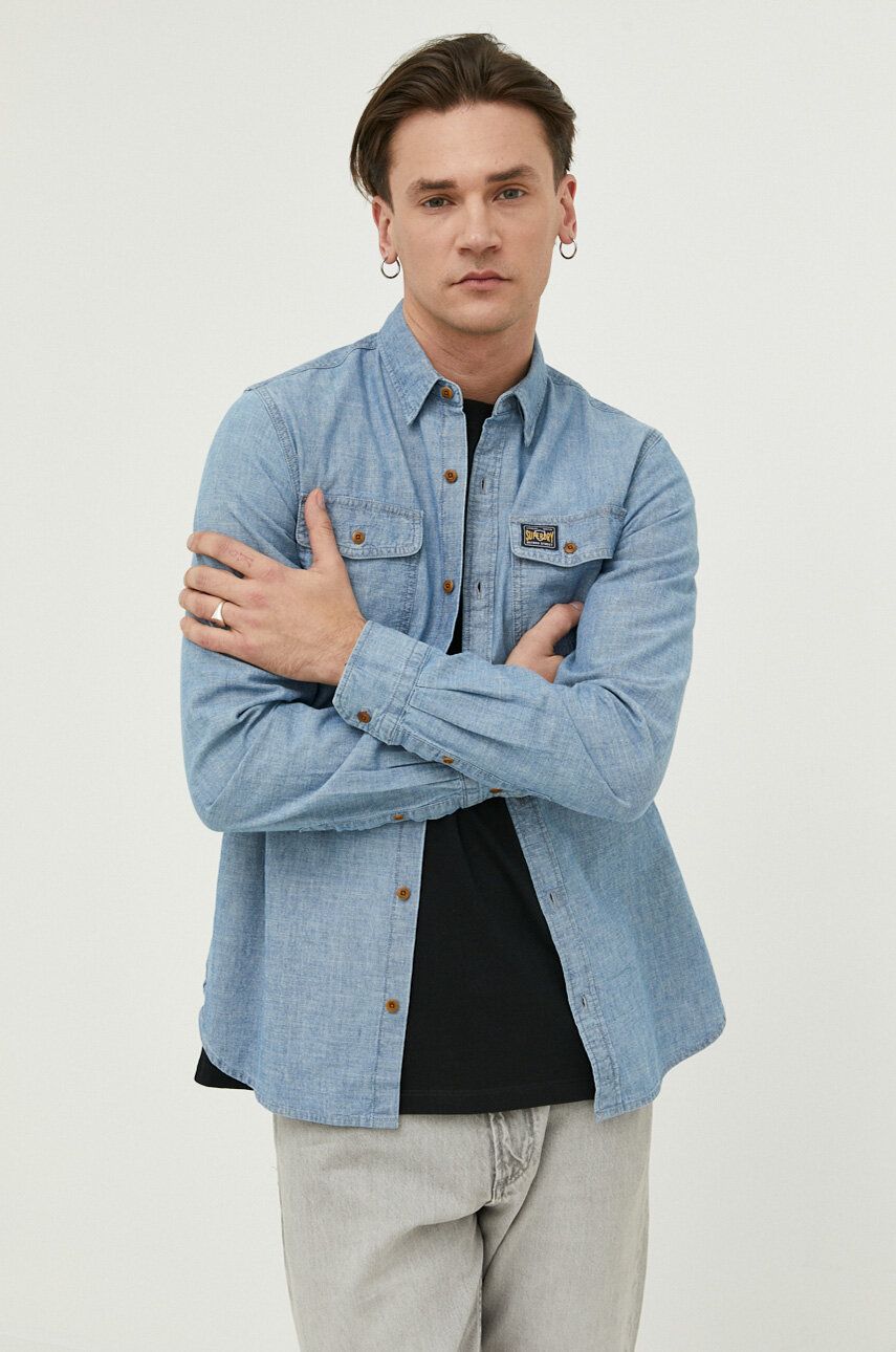 Superdry camasa jeans barbati, cu guler button-down, regular