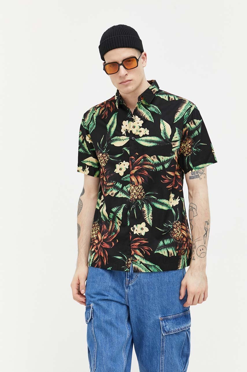 

Риза Superdry мъжка в черно със стандартна кройка с класическа яка, Черен