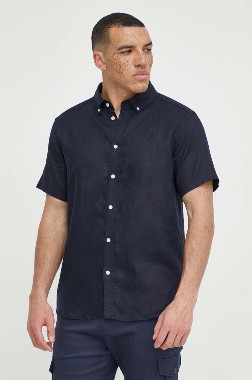 Les Deux camasa de in culoarea albastru marin, cu guler button-down, regular