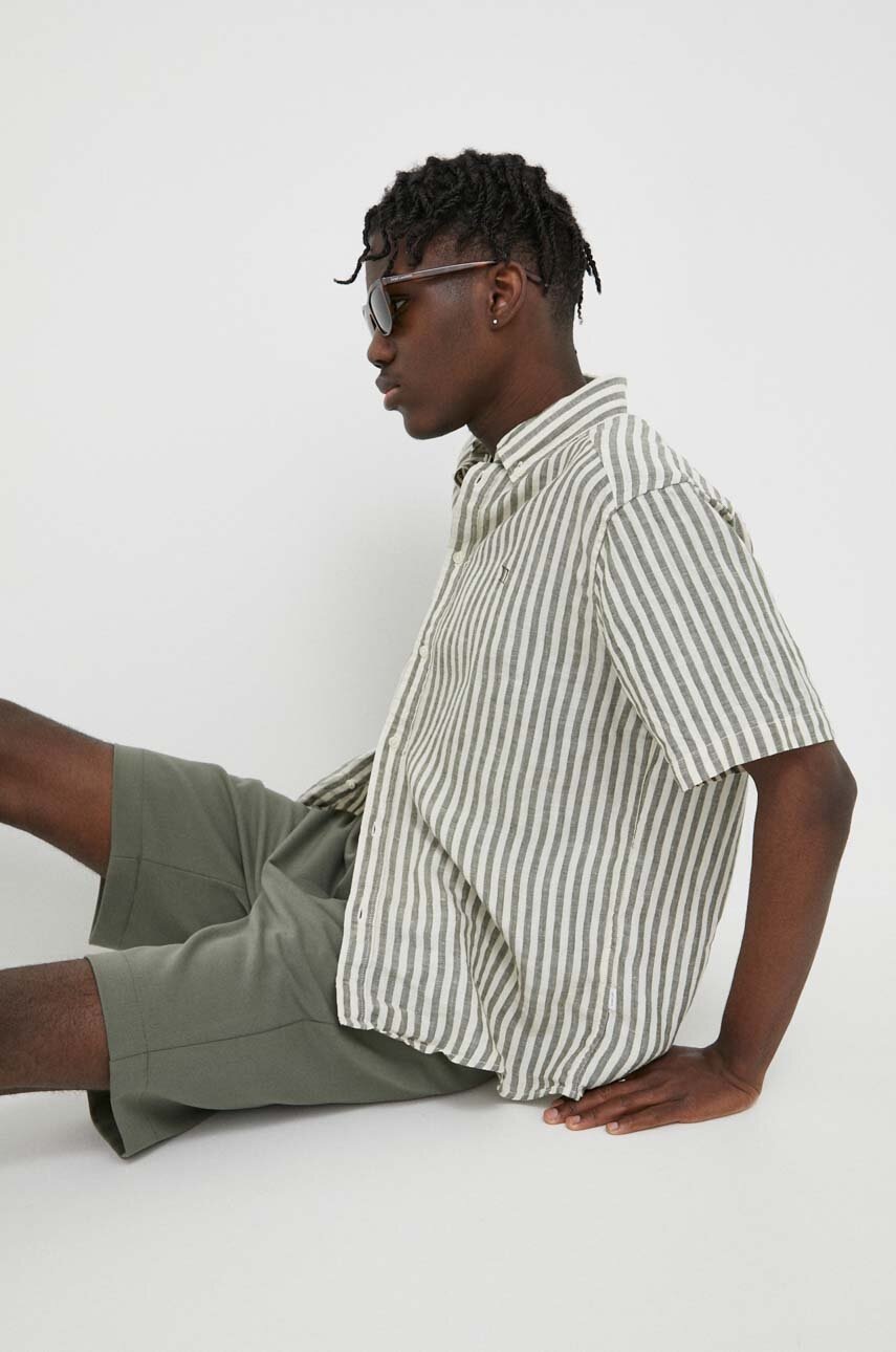 

Льняная рубашка Les Deux цвет зелёный regular воротник button-down