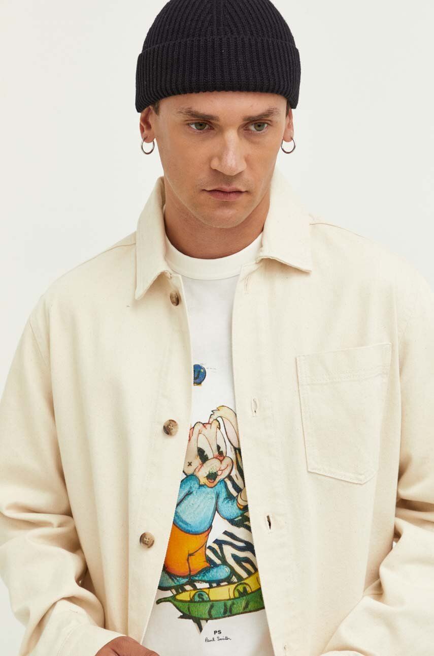 Levně Džínová košile Les Deux pánská, béžová barva, regular, s klasickým límcem