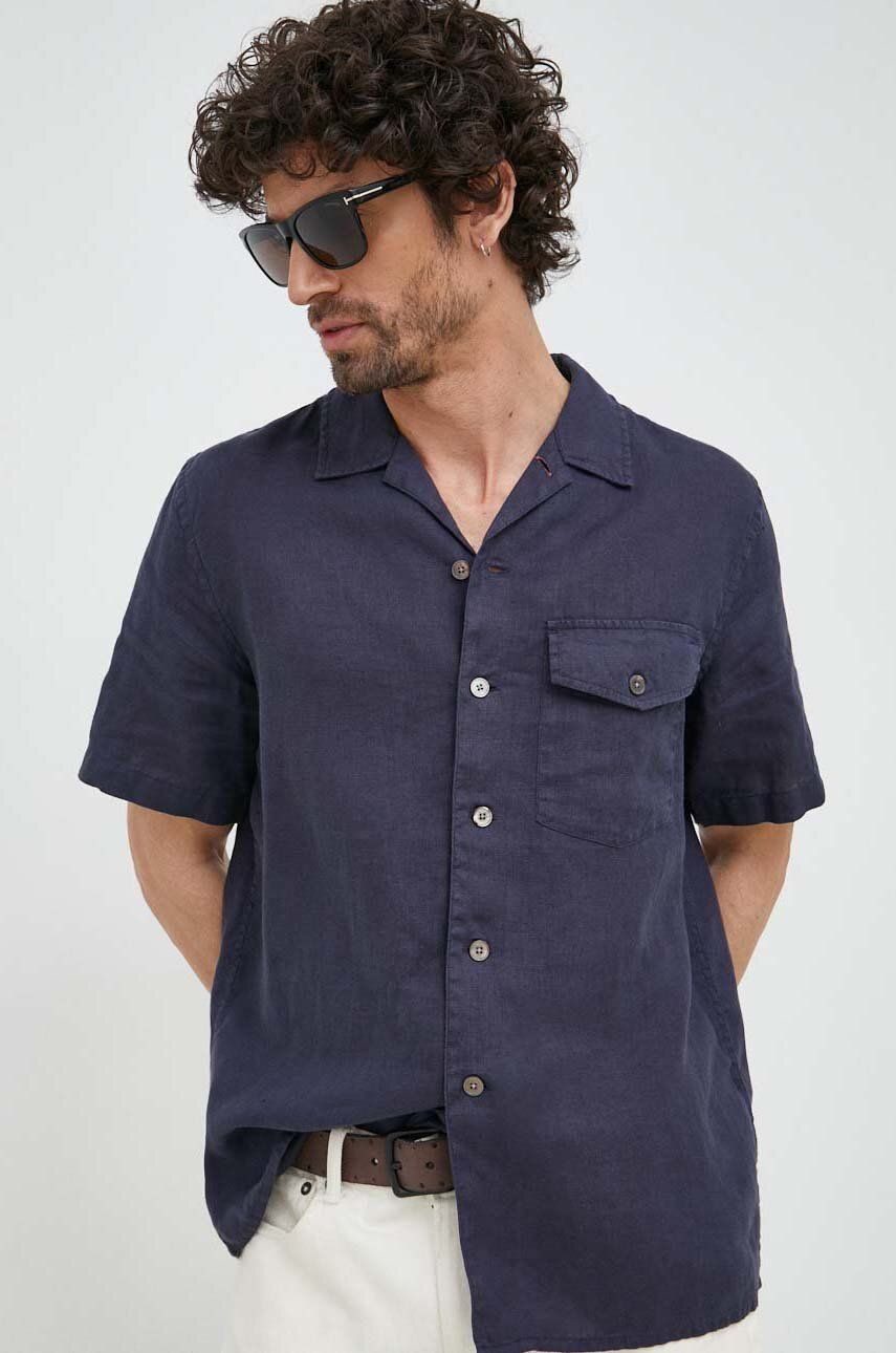 Levně Plátěná košile PS Paul Smith tmavomodrá barva, regular, s klasickým límcem