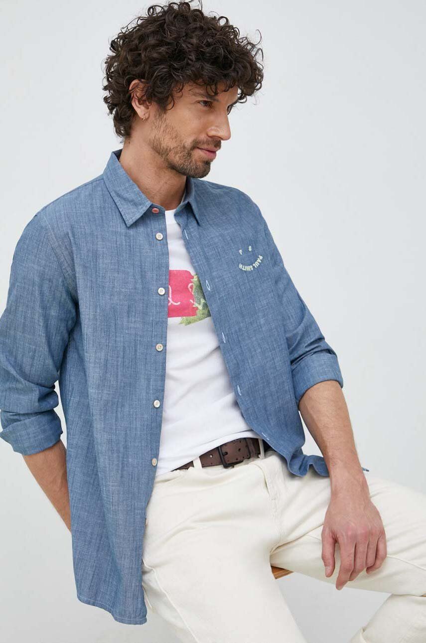 Košile PS Paul Smith regular, s klasickým límcem - modrá -  100 % Bavlna