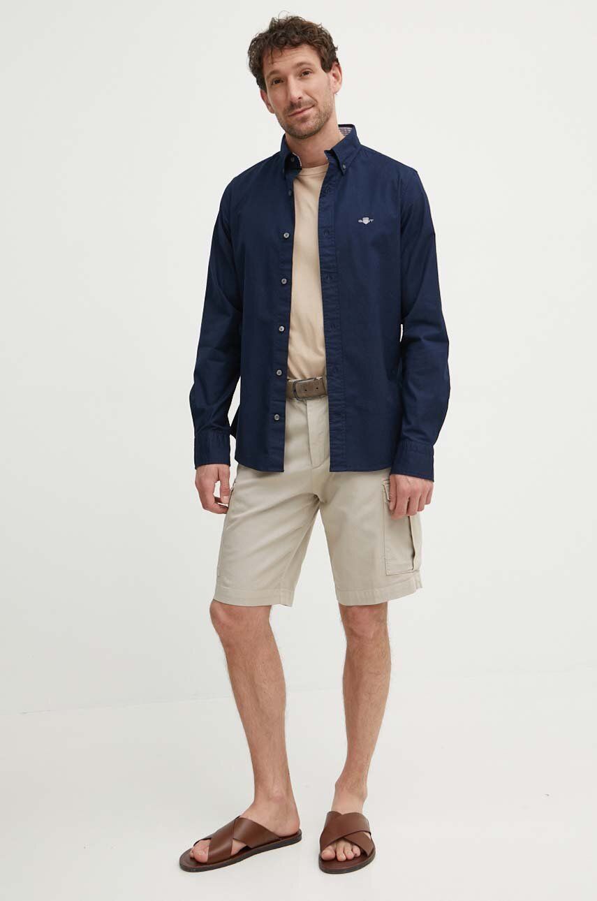 Gant Camasa Din Bumbac Barbati, Culoarea Albastru Marin, Cu Guler Button-down, Slim