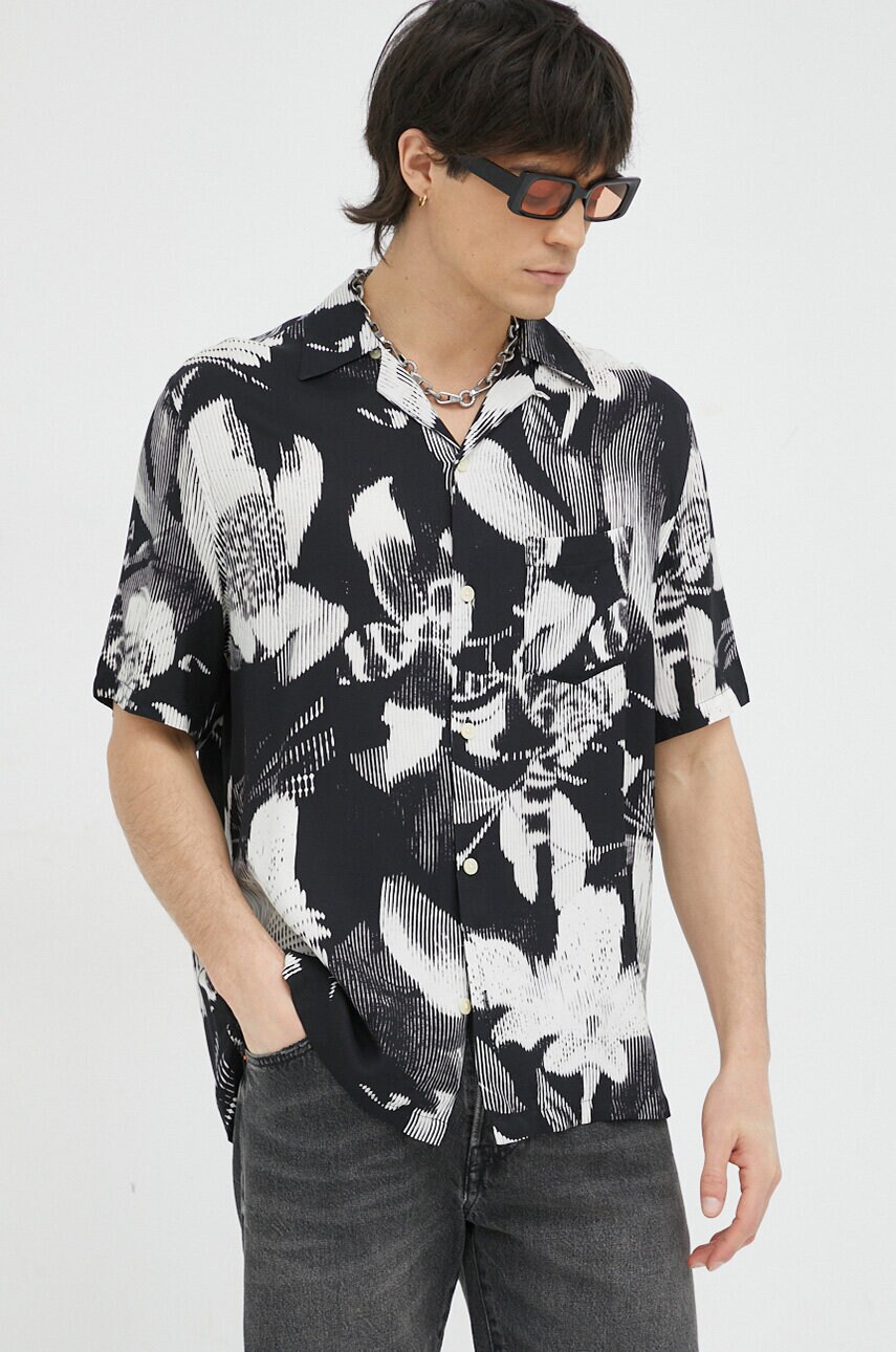 

Рубашка AllSaints мужская цвет чёрный regular