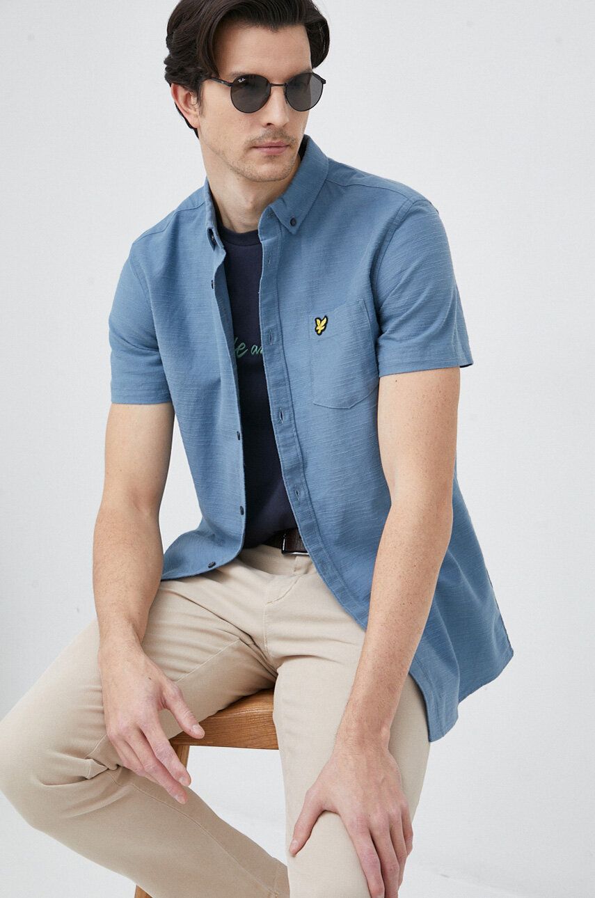 Košile Lyle & Scott regular, s límečkem button-down - modrá -  100 % Bavlna