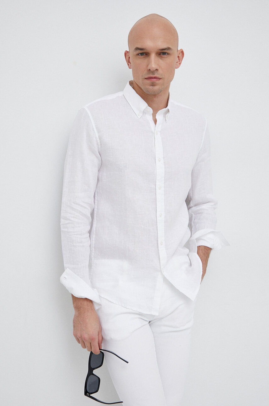 

Льняная рубашка Michael Kors цвет белый slim воротник button-down