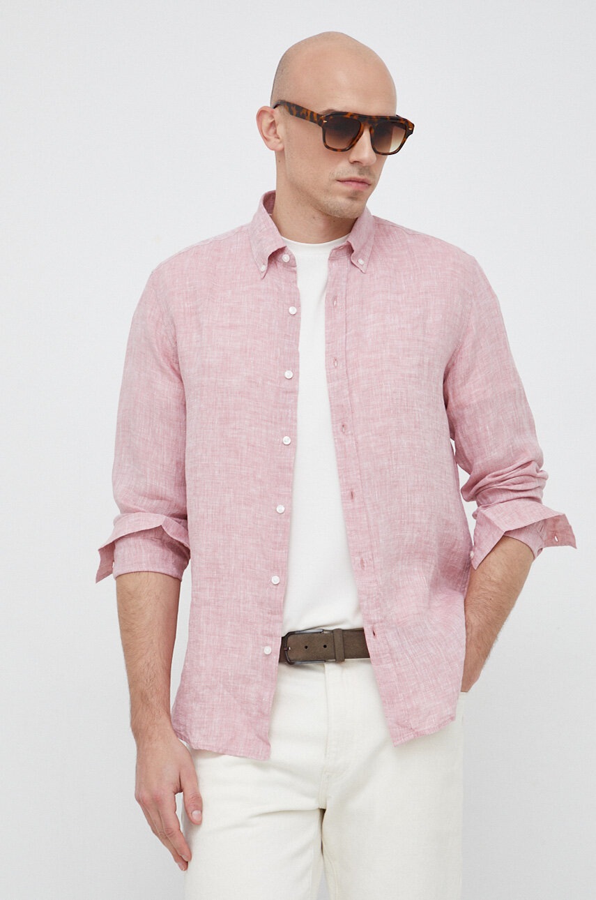 

Льняная рубашка Michael Kors цвет розовый slim воротник button-down