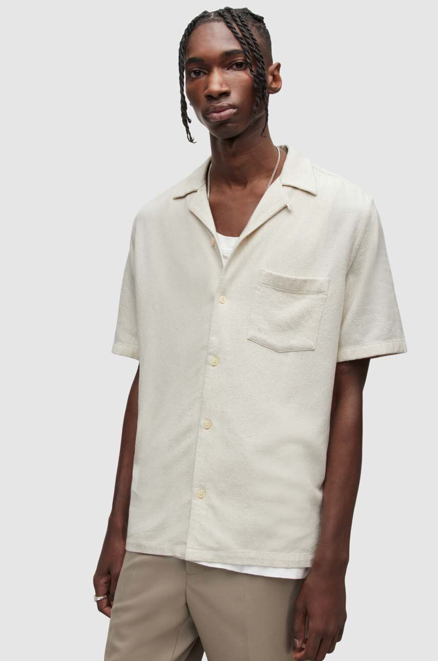 Košile s příměsí lnu AllSaints béžová barva, relaxed - béžová -  79 % Viskóza