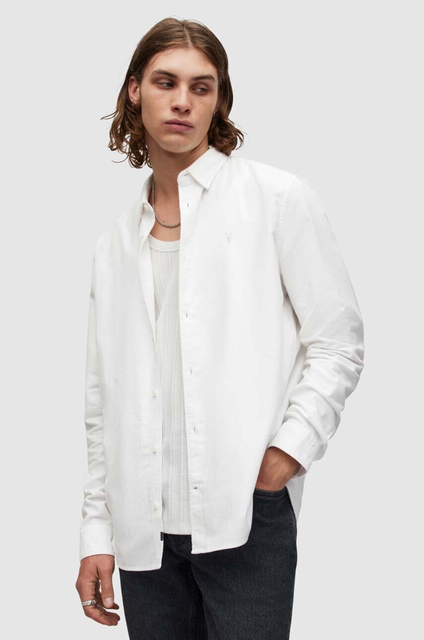 Allsaints camasa din bumbac barbati, culoarea alb, cu guler clasic, regular