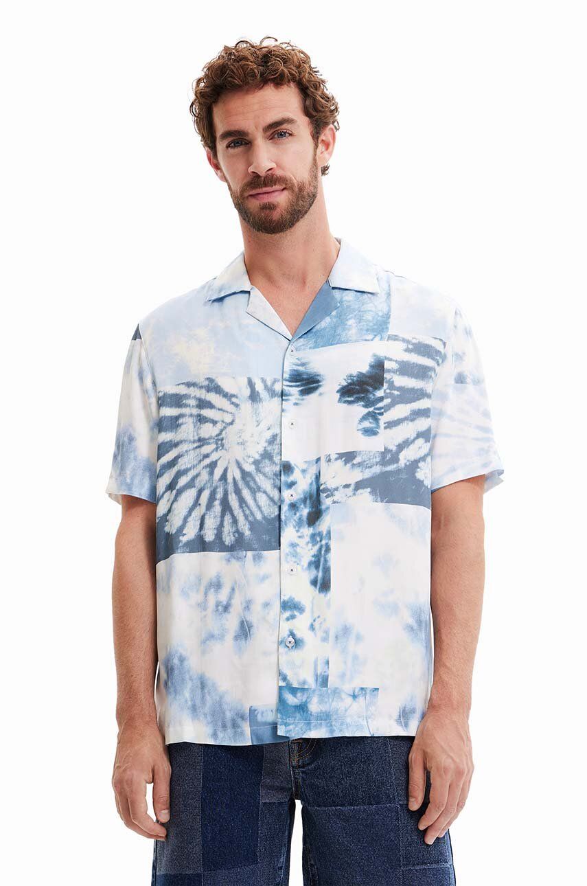 E-shop Košile Desigual pánská, tmavomodrá barva, regular, s klasickým límcem