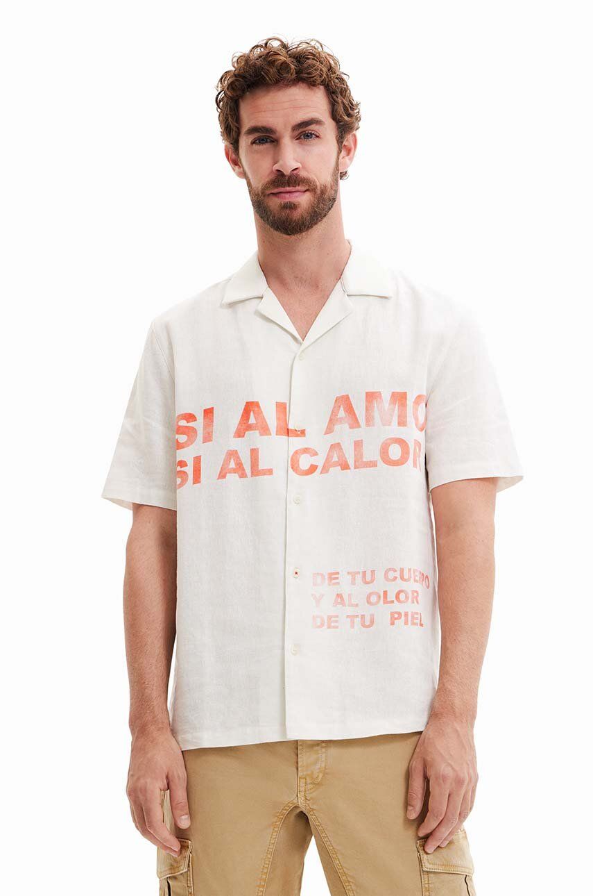 E-shop Košile Desigual pánská, bílá barva, regular, s klasickým límcem