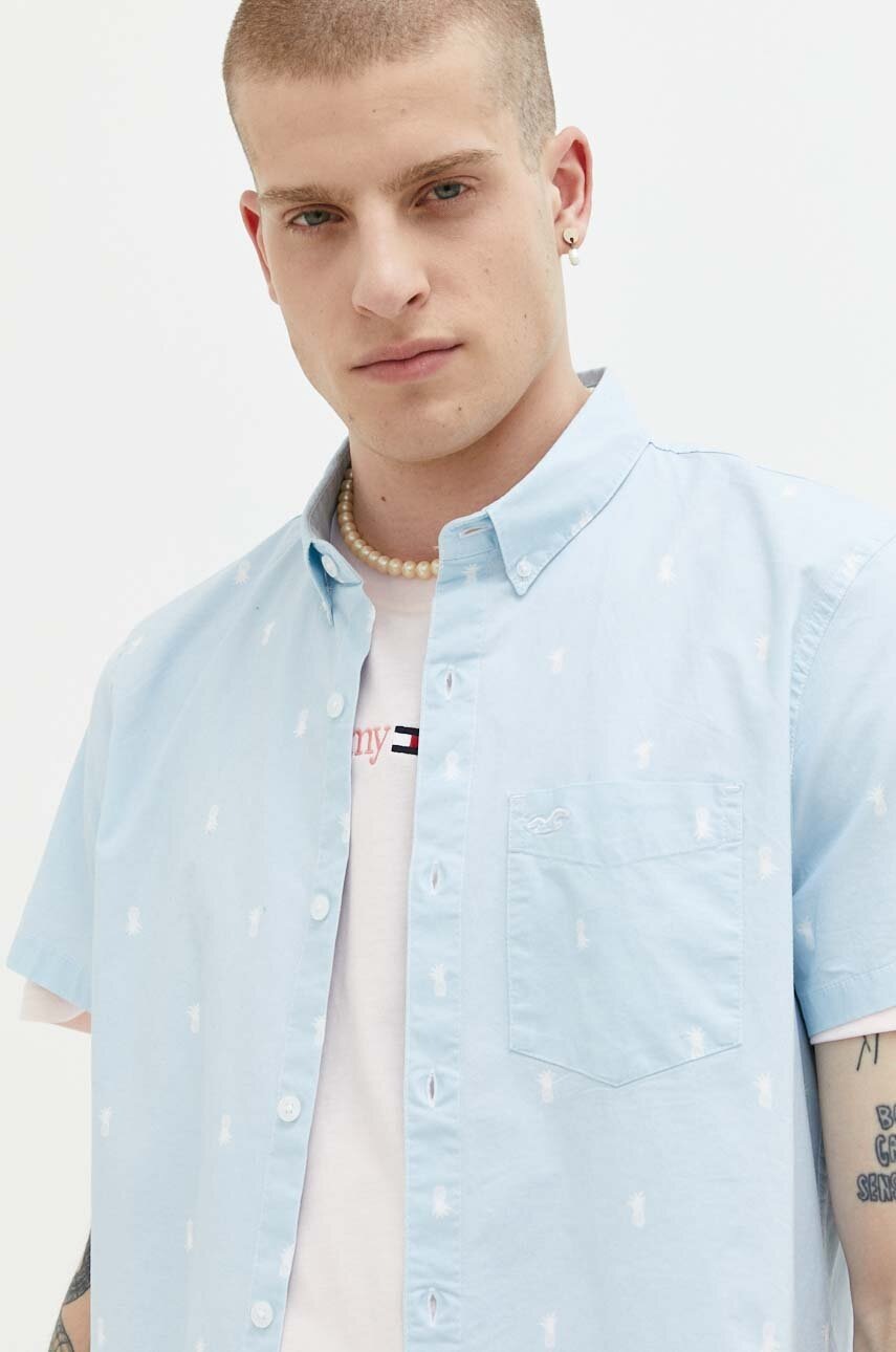 

Риза Hollister Co. мъжка в синьо със стандартна кройка с яка с копче, Син