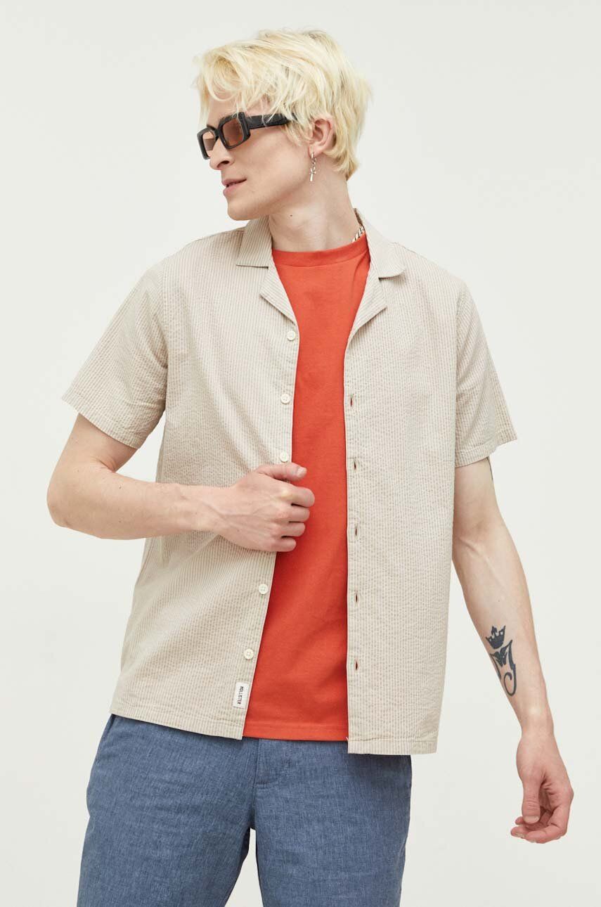 Košile Hollister Co. béžová barva, regular - béžová -  100 % Bavlna