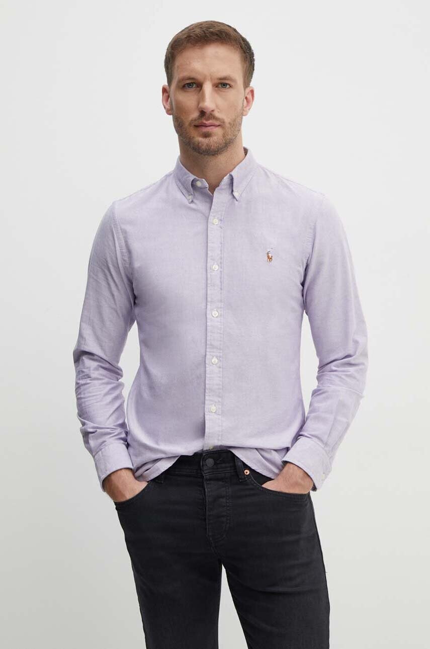 Levně Bavlněná košile Polo Ralph Lauren fialová barva, slim, s límečkem button-down