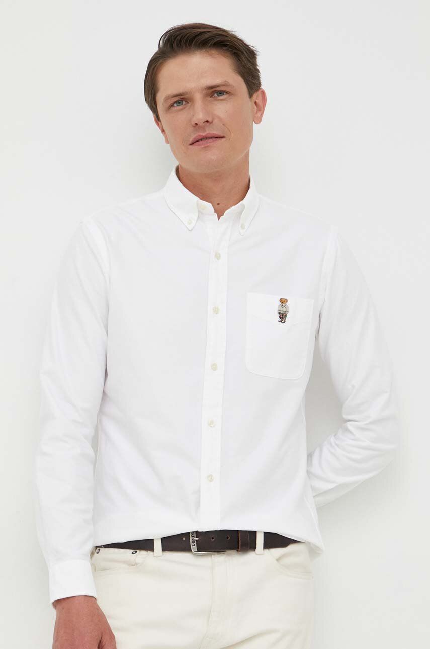 

Хлопковая рубашка Polo Ralph Lauren мужская цвет белый regular воротник button-down