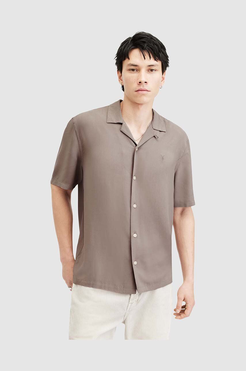 E-shop Košile AllSaints pánská, béžová barva, regular