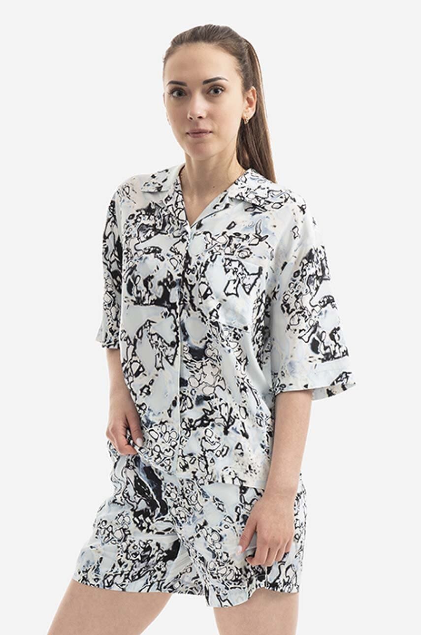 MCQ cămașă de mătase Allover cu guler clasic, regular 668283RSB064138-BLUE MCQ cămașă de mătase Allover cu guler clasic, regular 668283RSB064138-BLUE