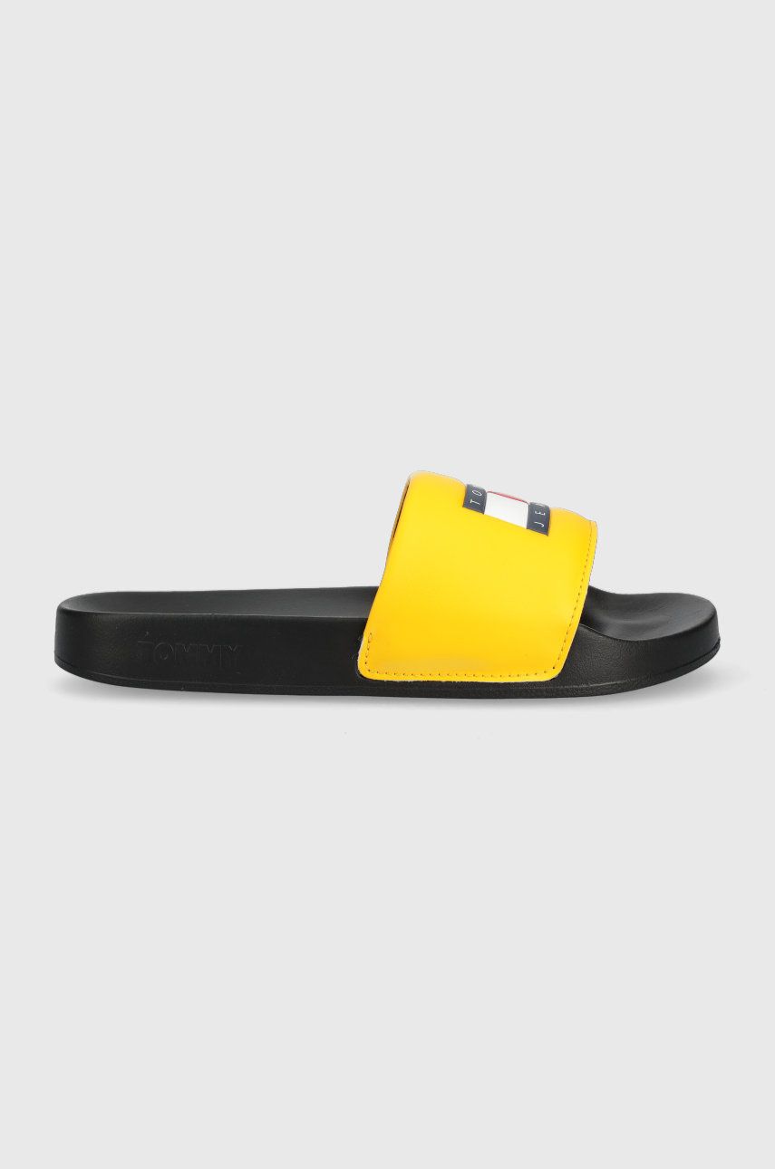 Pantofle Tommy Jeans en0en02063 wmns print pool slide dámské, žlutá barva - žlutá -  Svršek: Um