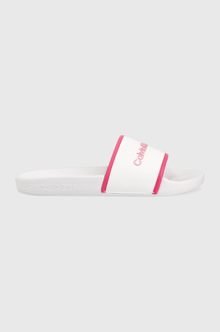 

Чехли Calvin Klein Jeans INSTITUTIONAL SLIDE в бяло, Бял