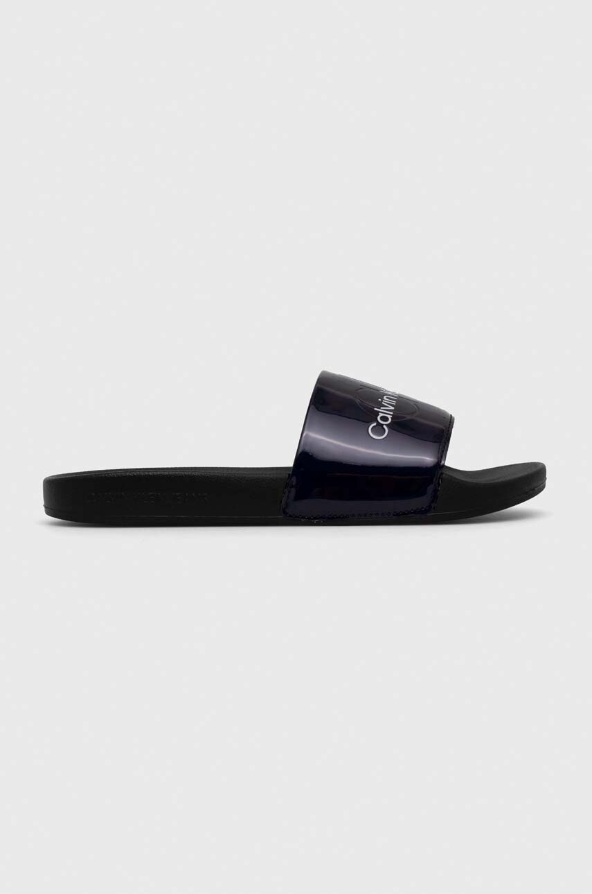 

Чехли Calvin Klein Jeans SLIDE METALLIC MONOLOGO в черно YW0YW00638, Тъмносин