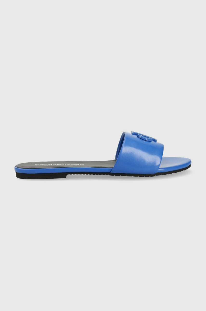 

Кожени чехли Calvin Klein Jeans FLAT SANDAL STRAP HW в синьо YW0YW00952, Син