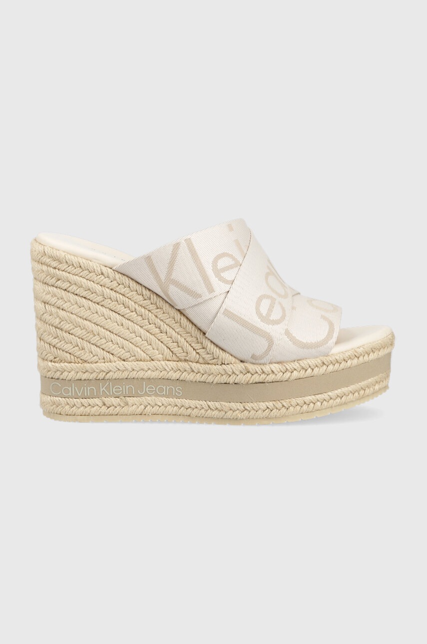 

Чехли Calvin Klein Jeans WEDGE SANDAL WEBBING в бежово със скосена платформа YW0YW00961, Бежов