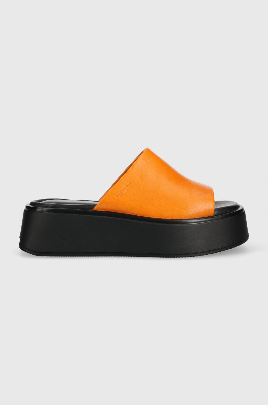 Vagabond Shoemakers slapi de piele COURTNEY femei, culoarea portocaliu, cu platforma, 5334.601.44