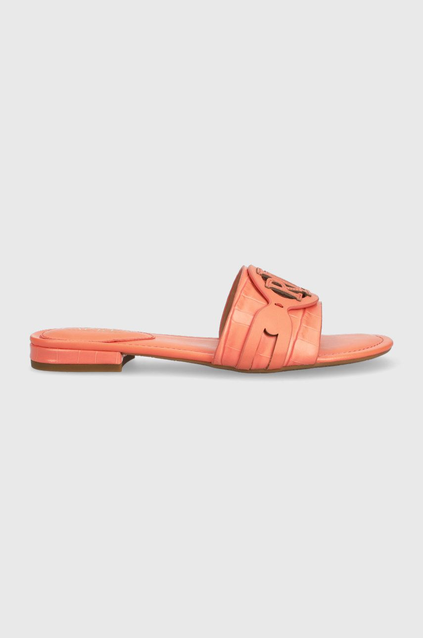 Levně Kožené pantofle Lauren Ralph Lauren 802891388001 dámské, oranžová barva