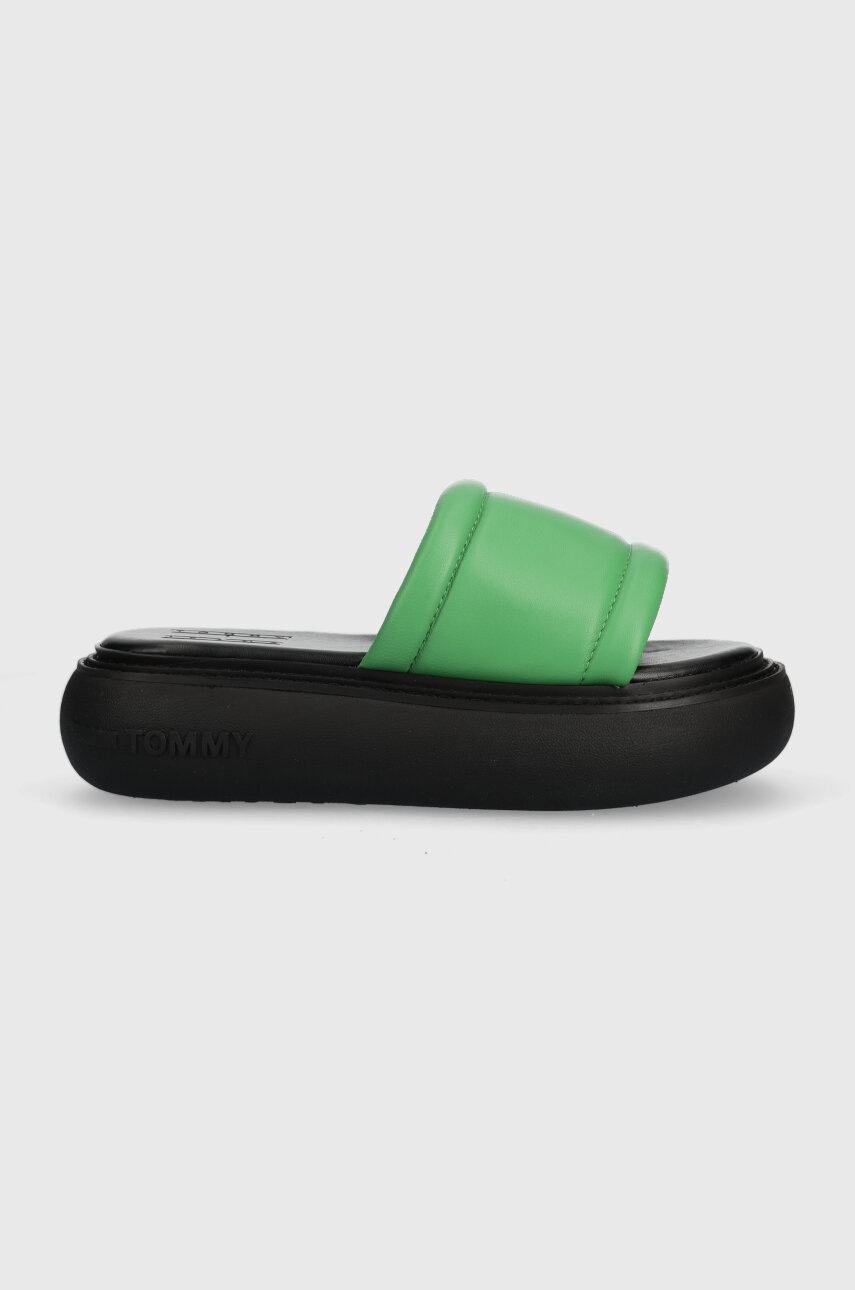 

Кожени чехли Tommy Jeans VOLUME SANDAL в зелено с платформа EN0EN02076, Зелен