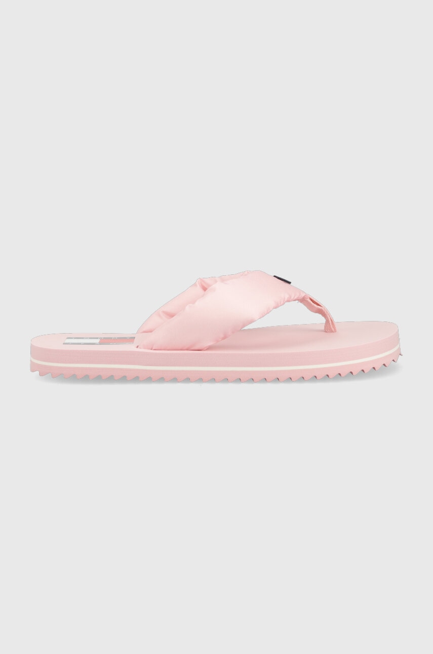 Levně Žabky Tommy Jeans FLAG EVA BEACH SANDAL dámské, růžová barva, na plochém podpatku, EN0EN02111