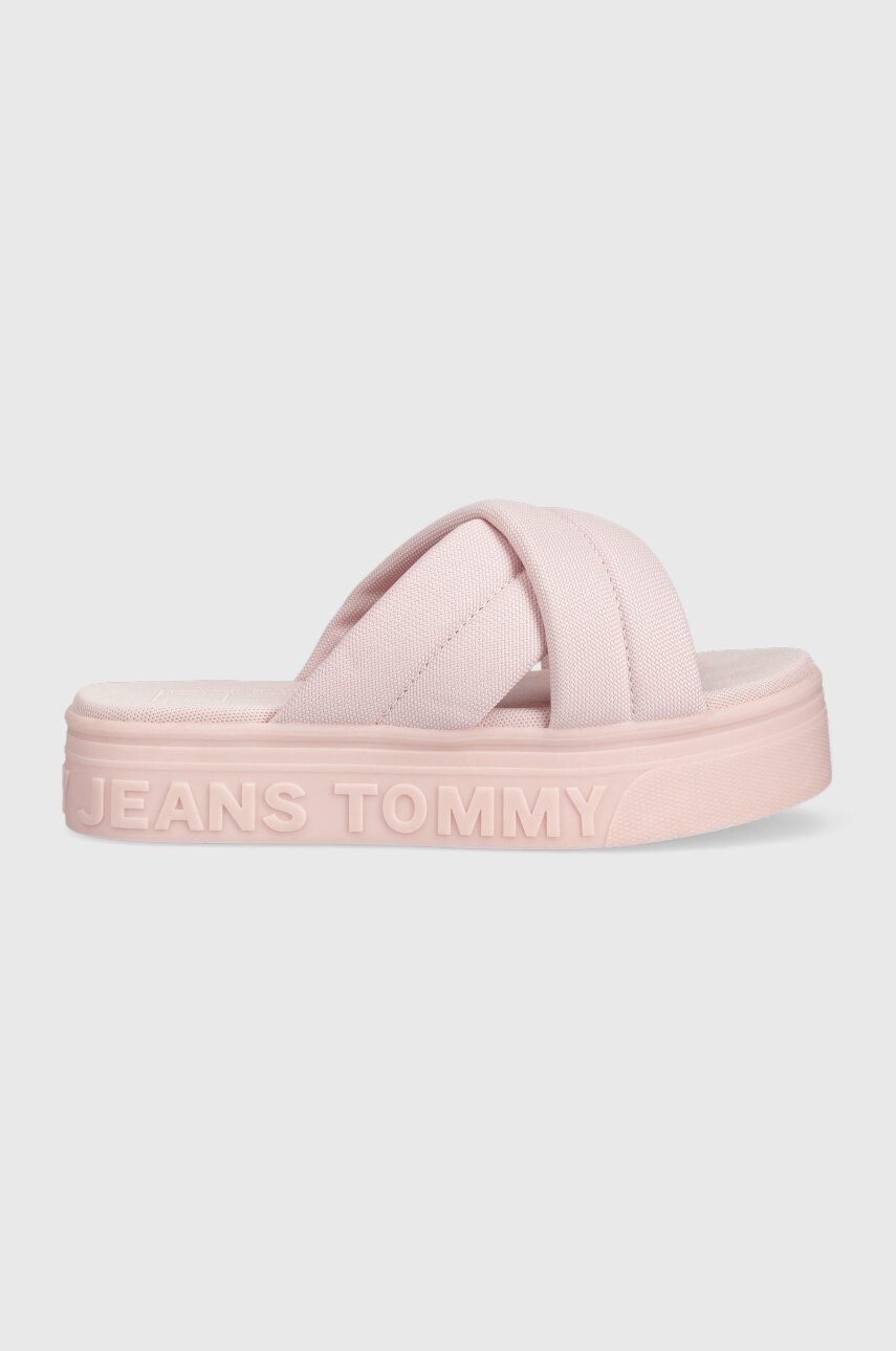 Tommy Jeans Papuci Femei, Culoarea Roz, Cu Platforma, En0en02116