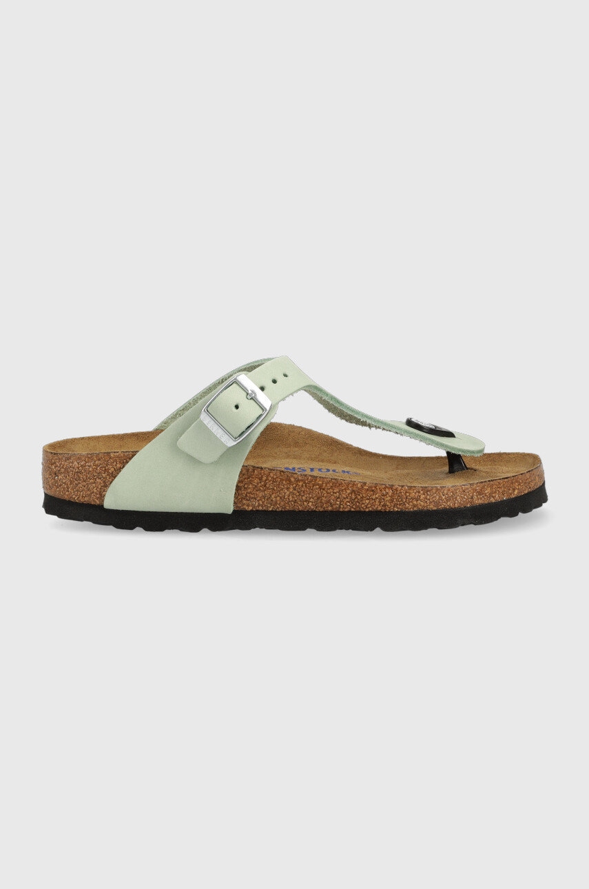 Levně Semišové žabky Birkenstock Gizeh SFB dámské, zelená barva, na plochém podpatku, 1024062, 1024062-Matcha