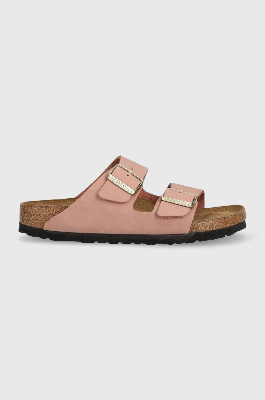 Birkenstock papuci din piele Arizona SFB femei, culoarea roz, 1024219 1024219
