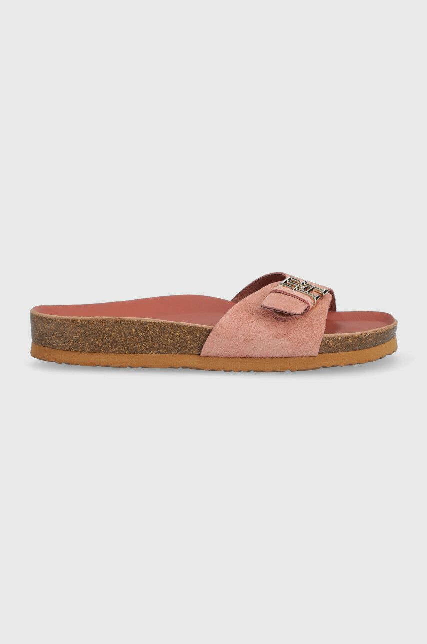 E-shop Semišové pantofle Tommy Hilfiger TH MULE SANDAL SUEDE dámské, růžová barva, FW0FW07071