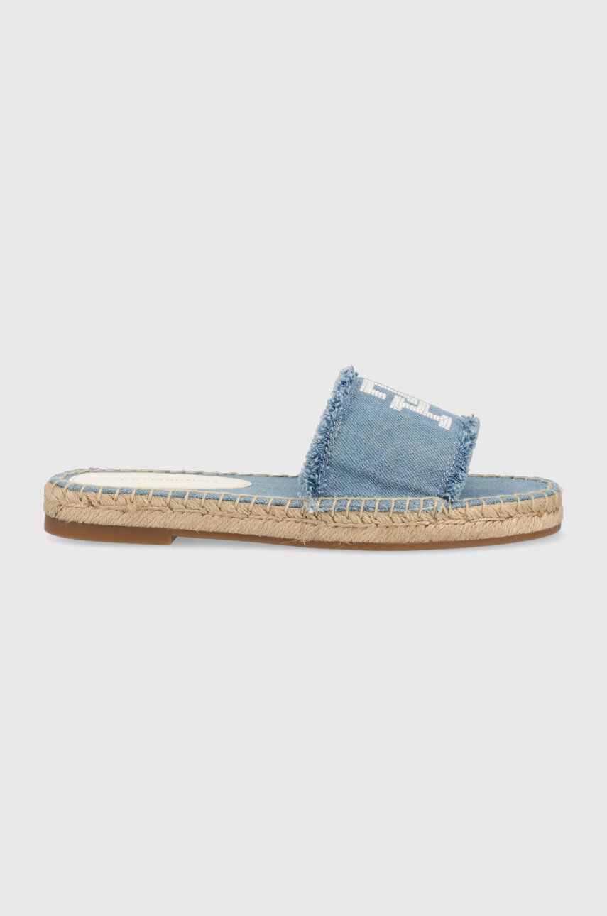 Pantofle Tommy Hilfiger DENIM FLAT SANDAL dámské, FW0FW07095 - modrá -  Svršek: Textilní materi