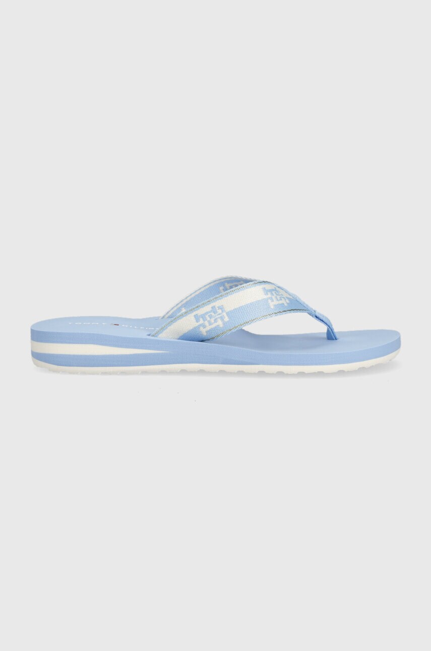 Žabky Tommy Hilfiger TH COLORBLOCK WEBBING SANDAL dámské, na plochém podpatku - modrá -  Svršek