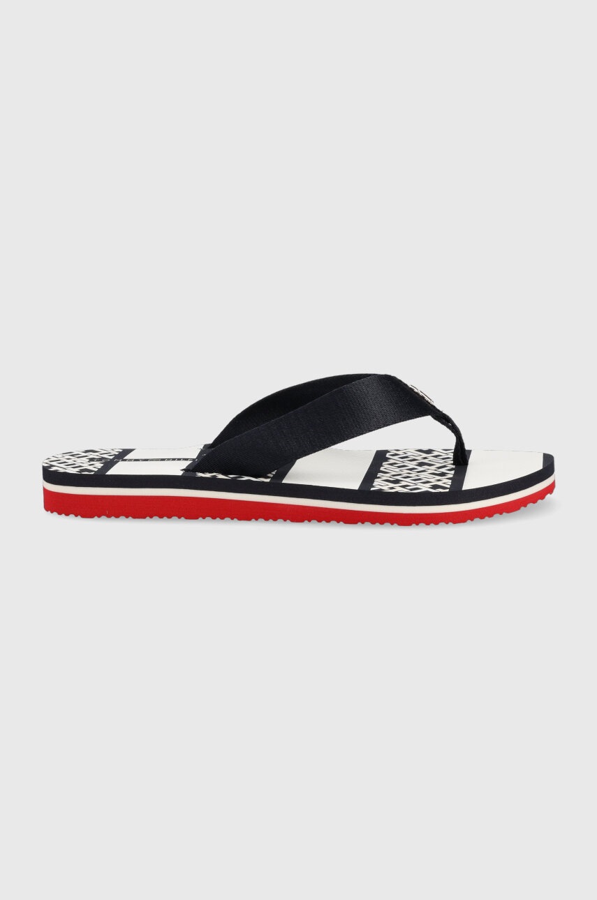 Levně Žabky Tommy Hilfiger TH MONOGRAM ESSENTIAL SANDAL dámské, tmavomodrá barva, na plochém podpatku, FW0FW07162