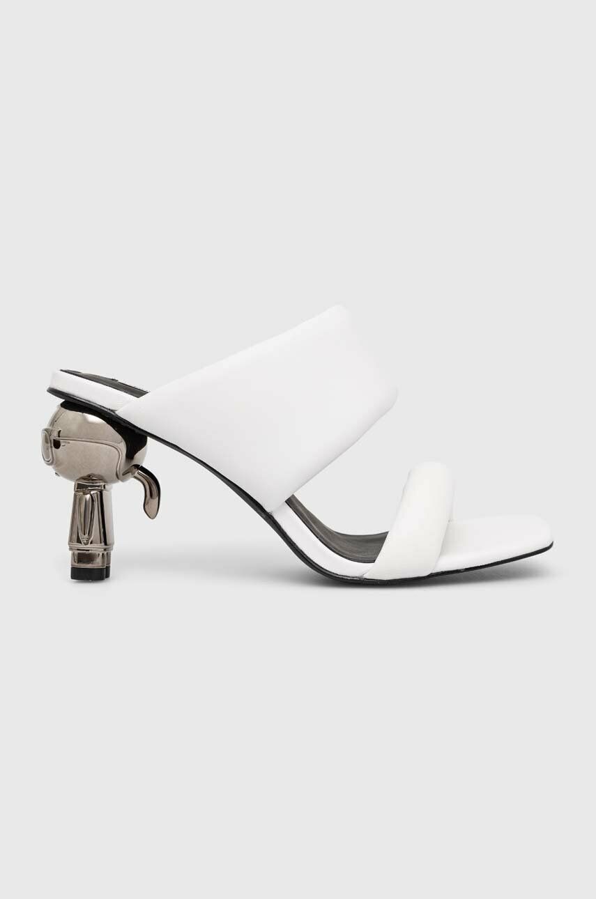 Levně Kožené pantofle Karl Lagerfeld IKON HEEL dámské, bílá barva, na podpatku, KL39005