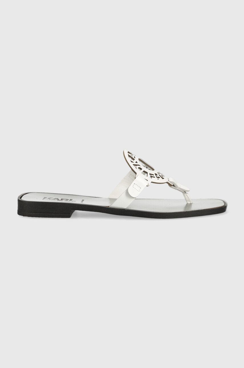 E-shop Kožené žabky Karl Lagerfeld SKOOT dámské, bílá barva, na plochém podpatku, KL80408