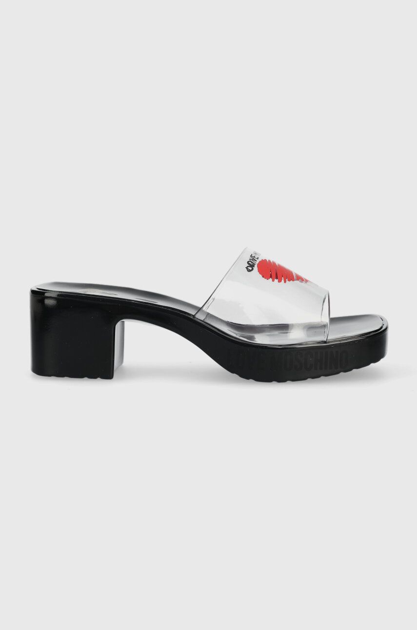 Love Moschino papuci femei, culoarea negru, cu toc drept, JA28256G0GI50000