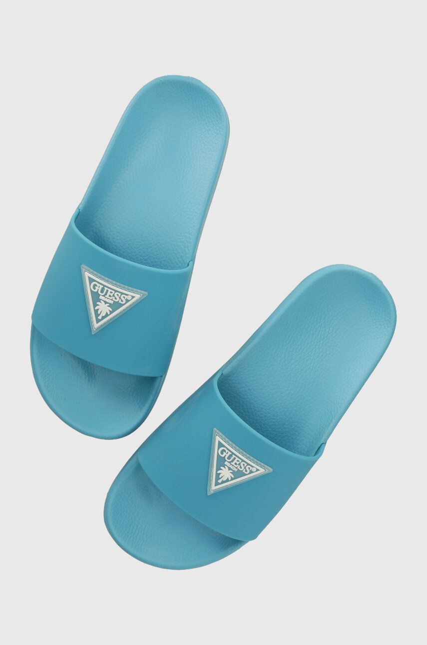 Pantofle Guess GUESS BEACH SLIPPERS dámské, tyrkysová barva, E3GZ12 BB00F