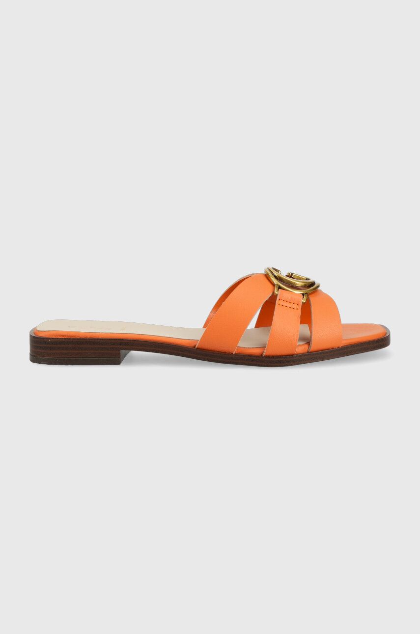 Kožené pantofle Guess SYMO dámské, oranžová barva, FL6SYM LEA19 - oranžová -  Svršek: Přírodní 