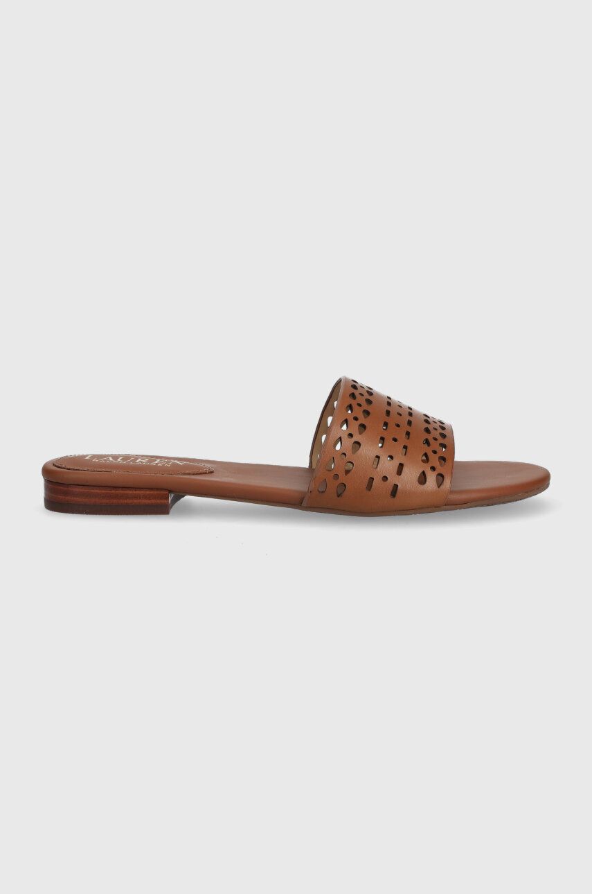 E-shop Kožené pantofle Lauren Ralph Lauren Andee dámské, hnědá barva, 802904285001