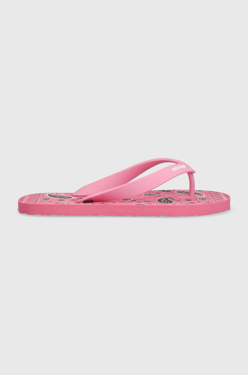 Žabky HUGO Arvel dámské, růžová barva, na plochém podpatku, 50492149 - růžová -  Svršek: Umělá 