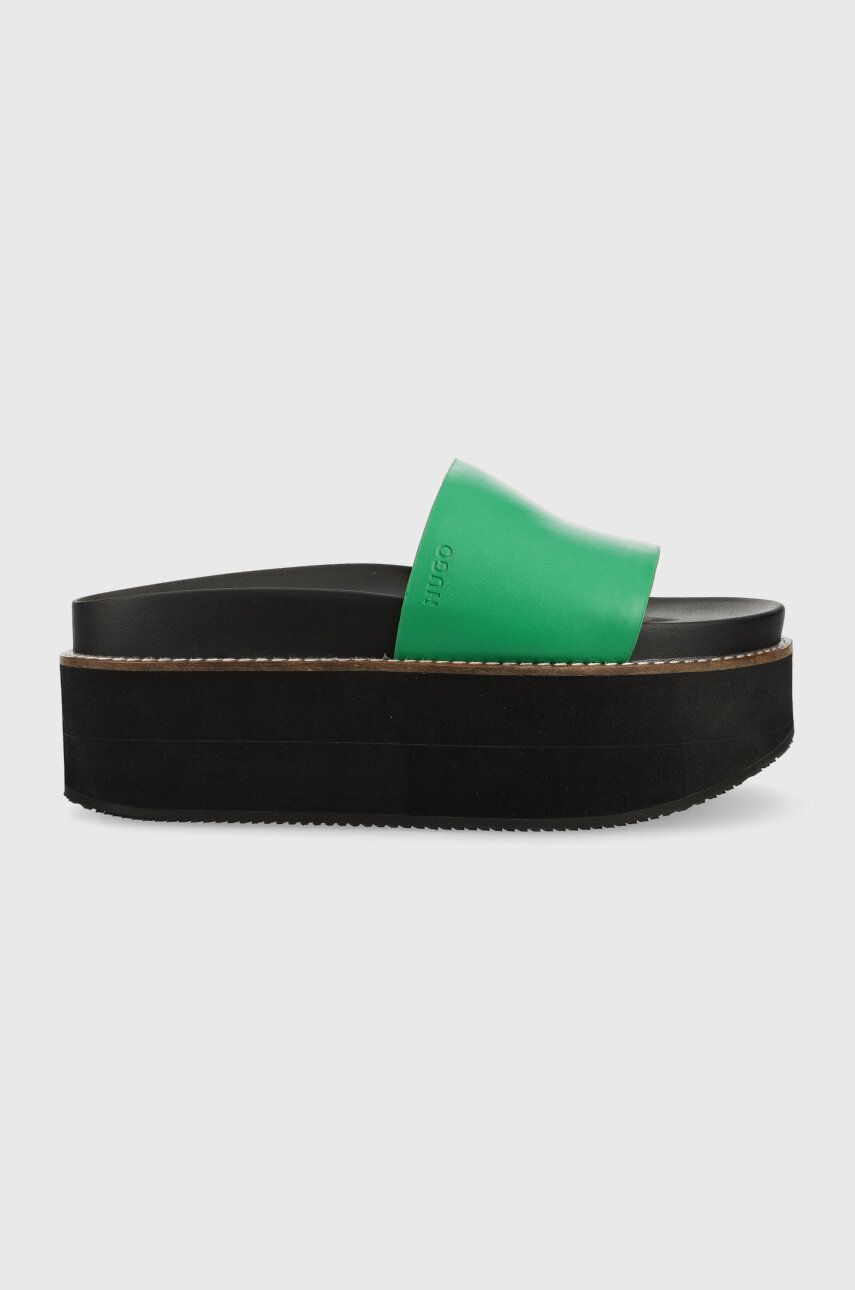 Pantofle HUGO Lisa dámské, zelená barva, na platformě, 50493064 - zelená -  Svršek: Umělá hmota